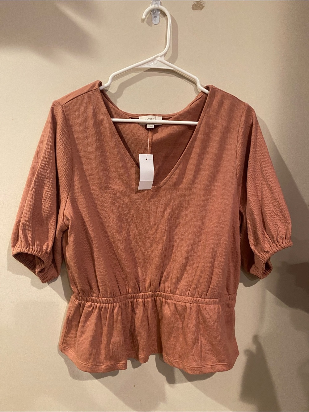 LOFT Outlet V-Neck Peplum Blouse in Dusty Rose